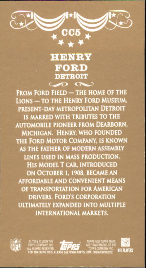 2009 Topps Mayo Celebrated Citizens #CC5 Henry Ford back image
