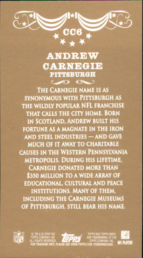 2009 Topps Mayo Celebrated Citizens #CC6 Andrew Carnegie back image