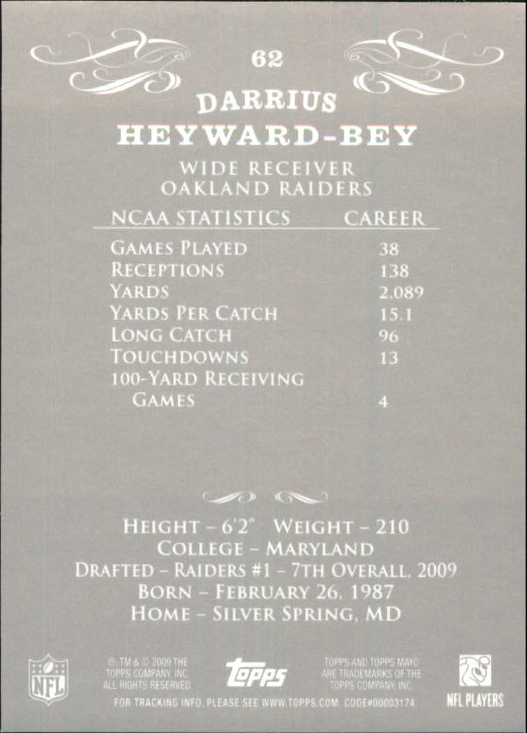 2009 Topps Mayo Silver #62 Darrius Heyward-Bey back image