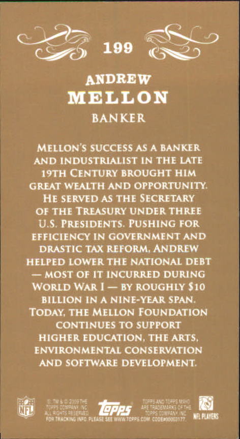 2009 Topps Mayo Mini #199 Andrew Mellon banker back image