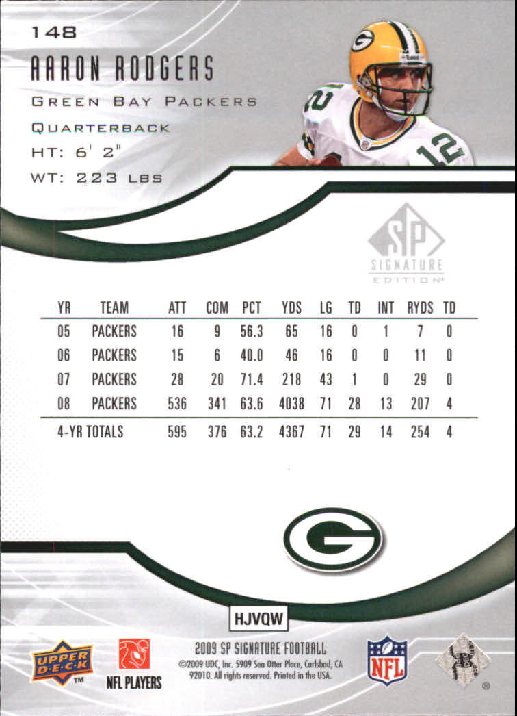 2009 SP Signature #148 Aaron Rodgers back image