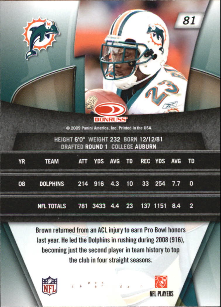 2009 Donruss Gridiron Gear Ronnie Brown Miami Dolphins #81