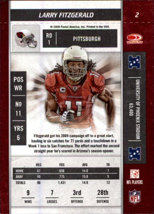 2009 Playoff Contenders #2 Larry Fitzgerald back image