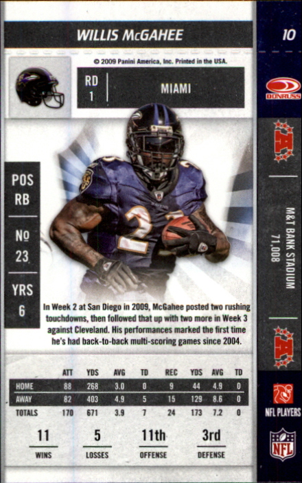 2009 Playoff Contenders #10 Willis McGahee back image