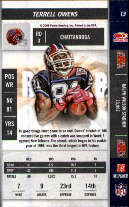 2009 Playoff Contenders #13 Terrell Owens back image