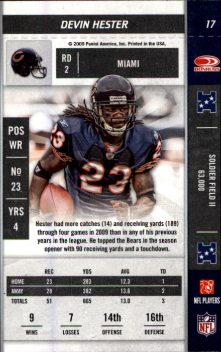 2009 Playoff Contenders #17 Devin Hester back image