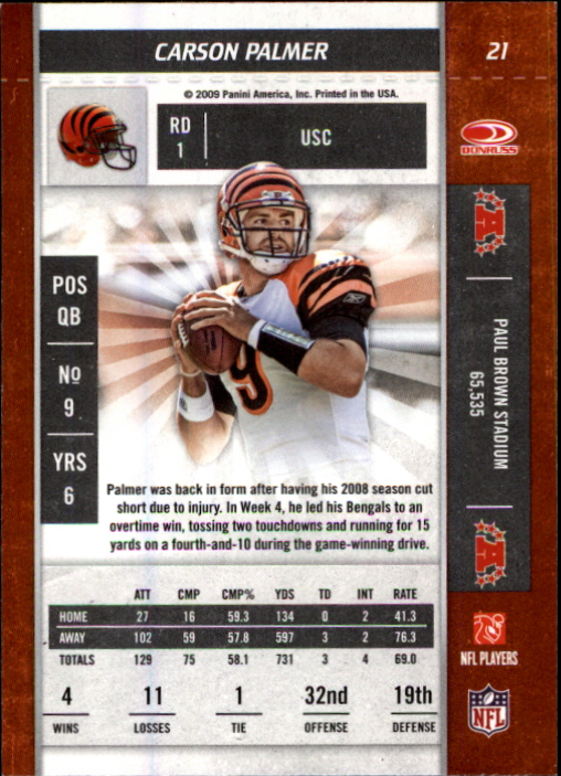 2009 Playoff Contenders #21 Carson Palmer back image