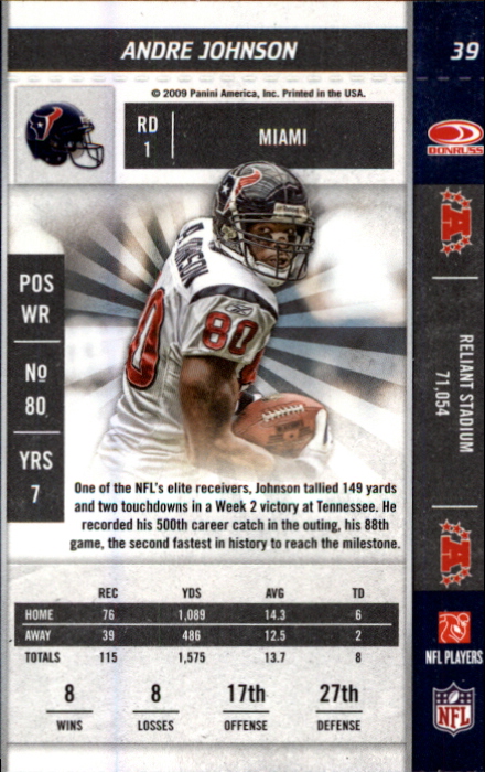 2009 Playoff Contenders #39 Andre Johnson back image