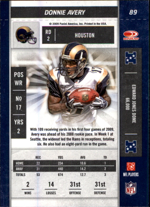 2009 Playoff Contenders #89 Donnie Avery back image