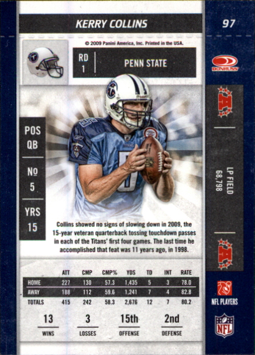 2009 Playoff Contenders #97 Kerry Collins back image