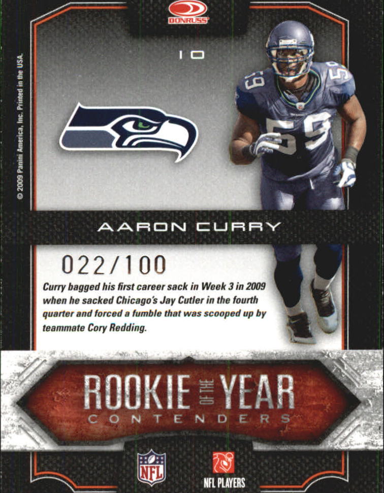 2009 Playoff Contenders ROY Contenders Gold #10 Aaron Curry back image