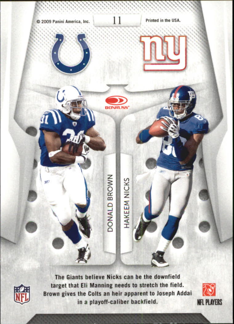 2009 Playoff Contenders Round Numbers #11 Donald Brown/Hakeem Nicks back image