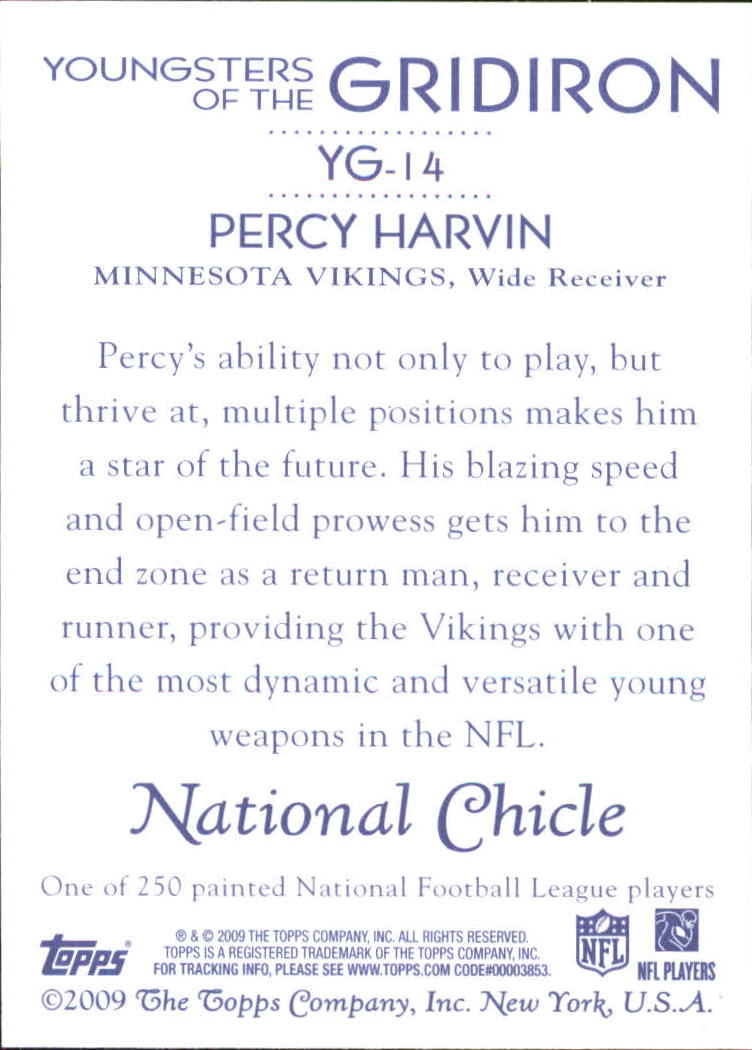 2009 Topps National Chicle Youngsters of the Gridiron #YG14 Percy Harvin back image
