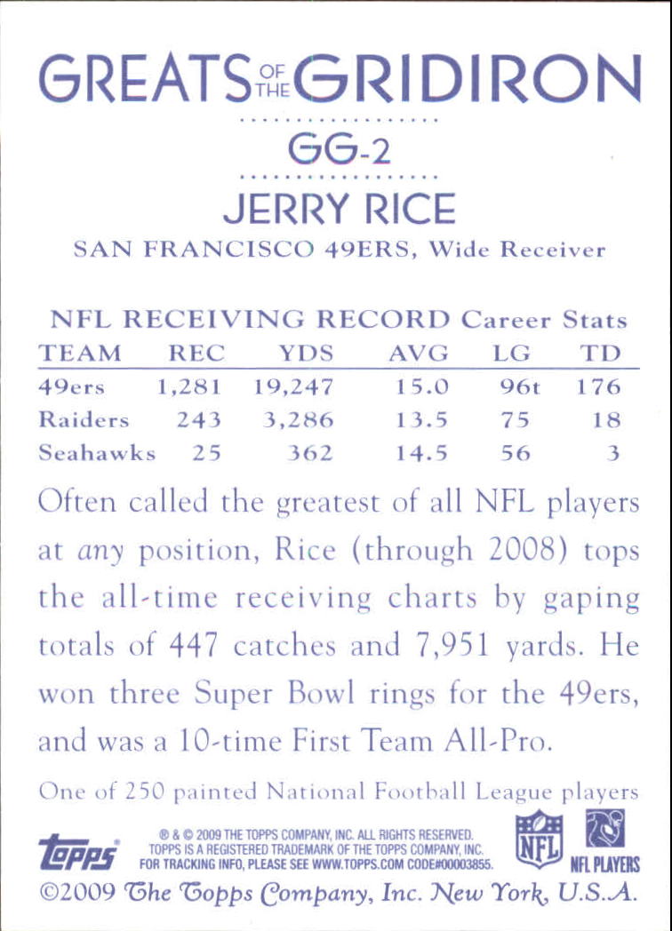 2009 Topps National Chicle Greats of the Gridiron #GG2 Jerry Rice back image