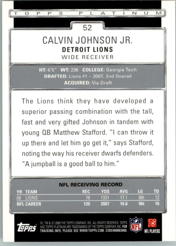 2009 Topps Platinum #52 Calvin Johnson back image