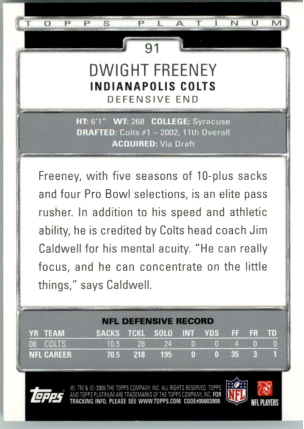 2009 Topps Platinum #91 Dwight Freeney back image