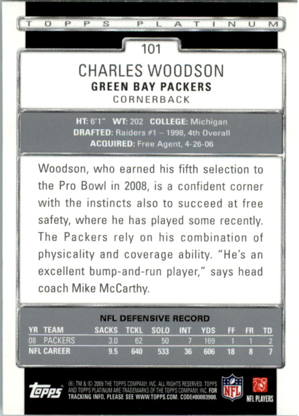 2009 Topps Platinum #101 Charles Woodson back image
