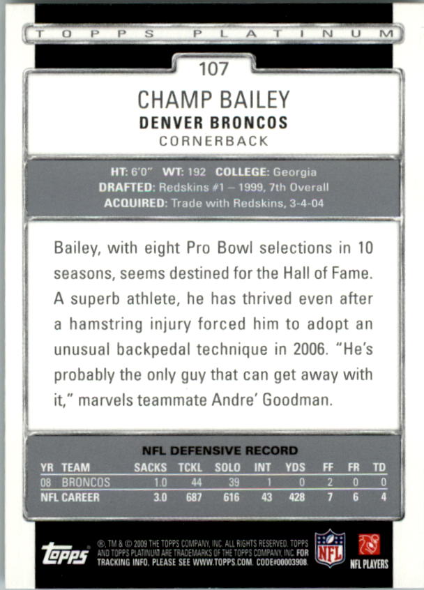 2009 Topps Platinum #107 Champ Bailey back image
