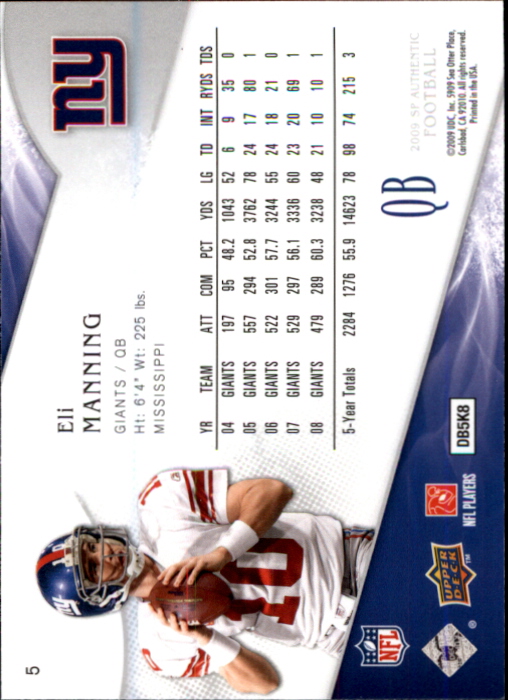 2009 SP Authentic #5 Eli Manning back image