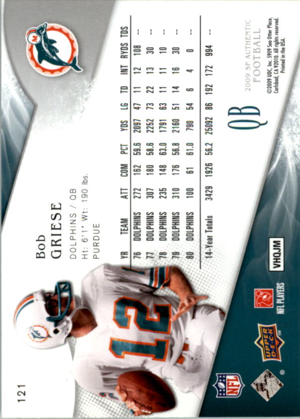 2009 SP Authentic #121 Bob Griese back image