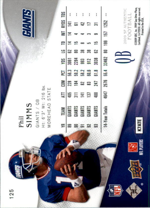 2009 SP Authentic #125 Phil Simms back image