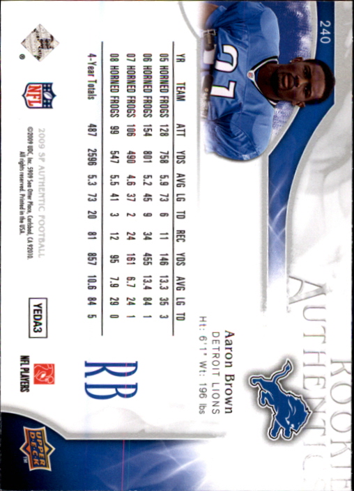 2009 SP Authentic #240 Aaron Brown RC back image