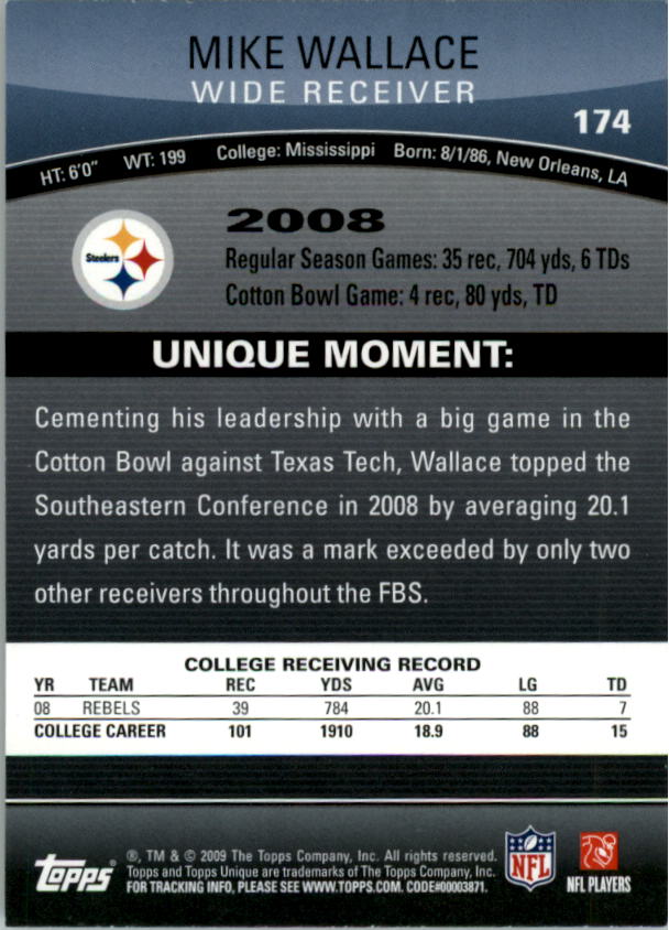 2009 Topps Unique #174 Mike Wallace RC back image