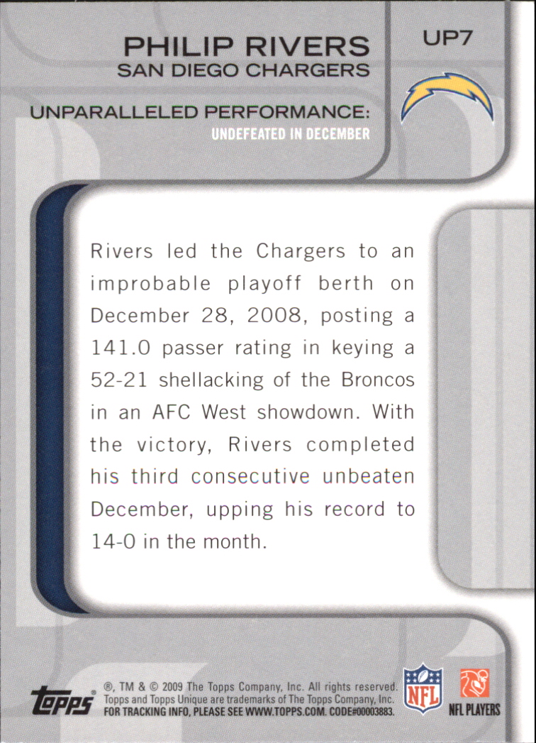 2009 Topps Unique Unparalleled Performances #UP7 Philip Rivers back image