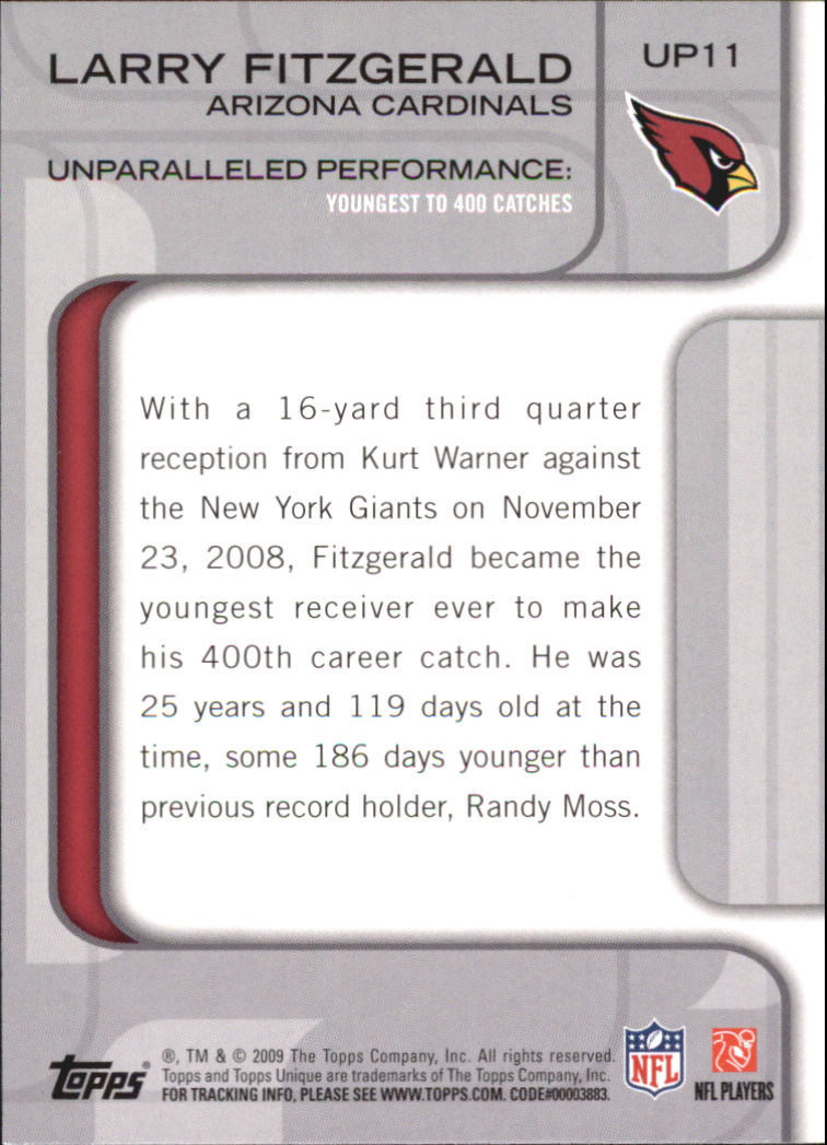 2009 Topps Unique Unparalleled Performances #UP11 Larry Fitzgerald back image