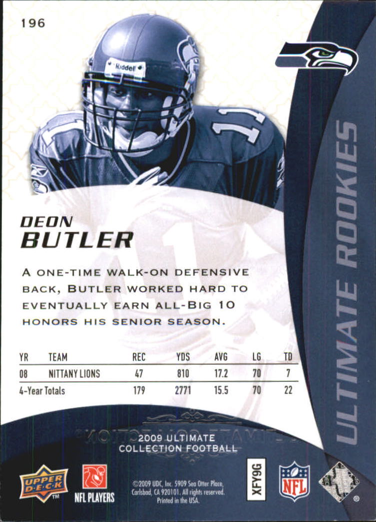 2009 Ultimate Collection #196 Deon Butler RC back image