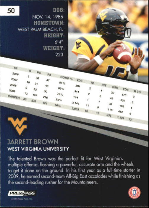 2010 Press Pass #50 Jarrett Brown back image