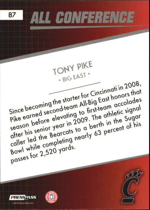 2010 Press Pass #87 Tony Pike AC back image