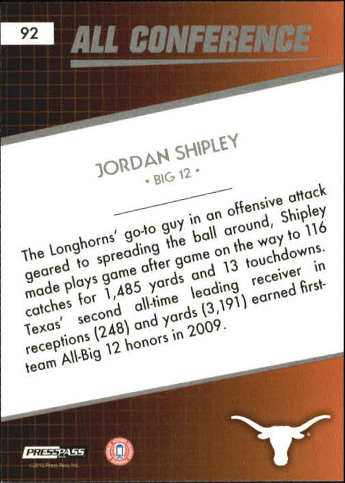 2010 Press Pass #92 Jordan Shipley AC back image