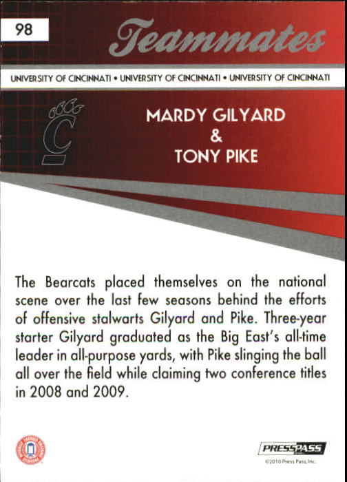 2010 Press Pass #98 Mardy Gilyard TM/Tony Pike back image
