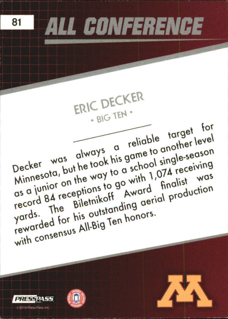 2010 Press Pass Reflectors #81 Eric Decker AC back image