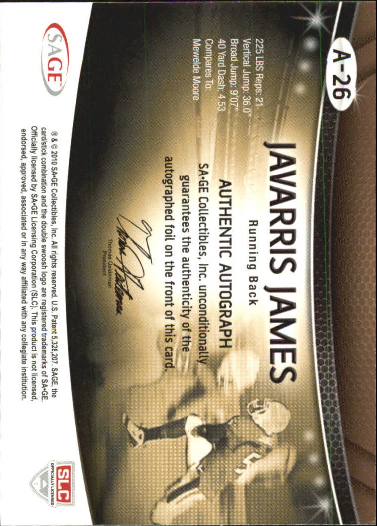 2010 SAGE Autographs Silver #26 Javarris James back image
