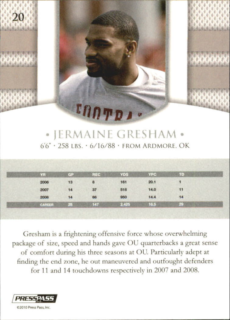 2010 Press Pass PE #20 Jermaine Gresham back image