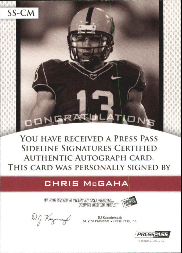 2010 Press Pass PE Sideline Signatures Gold #SSCM Chris McGaha back image