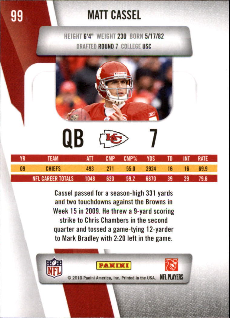 2010 Prestige #99 Matt Cassel back image