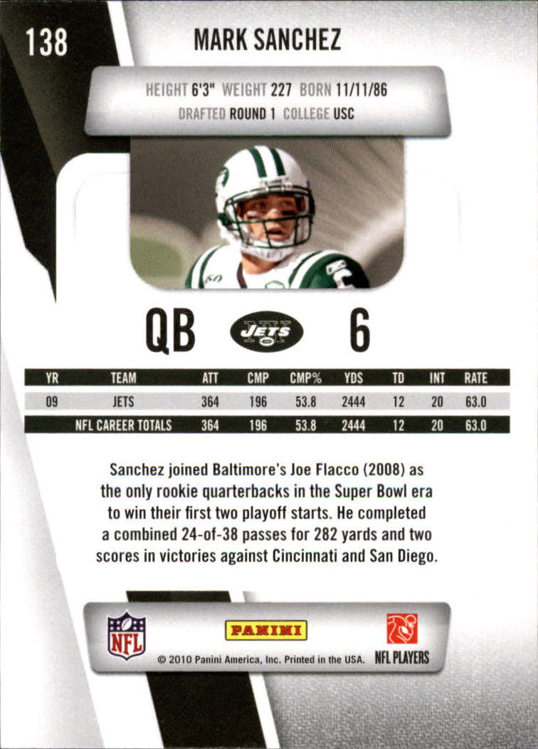 2010 Prestige #138 Mark Sanchez back image