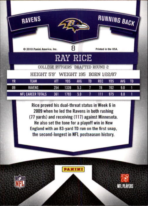 2010 Donruss Elite #8 Ray Rice back image