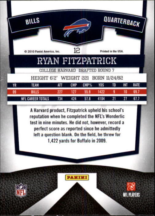 2010 Donruss Elite #12 Ryan Fitzpatrick back image