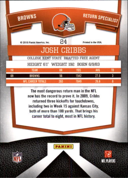 2010 Donruss Elite #24 Josh Cribbs back image