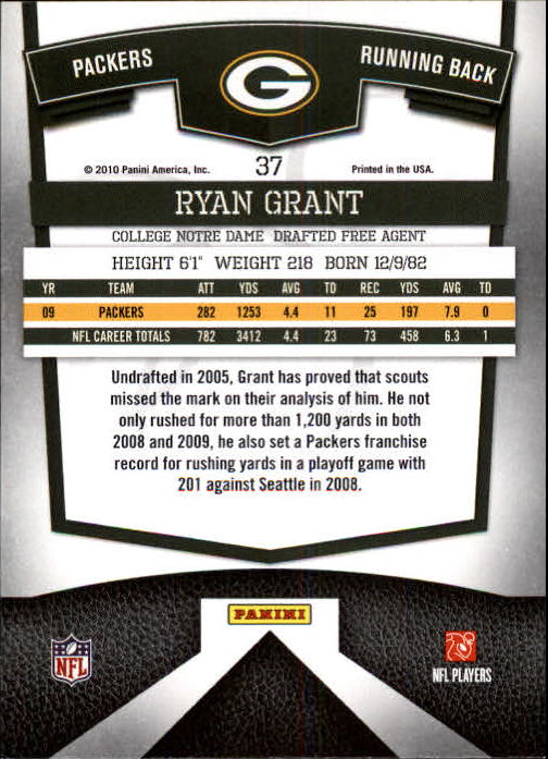 2010 Donruss Elite #37 Ryan Grant back image