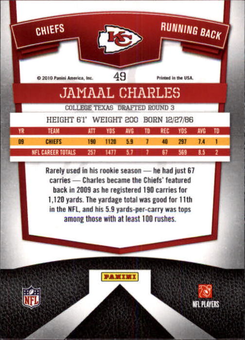 2010 Donruss Elite #49 Jamaal Charles back image