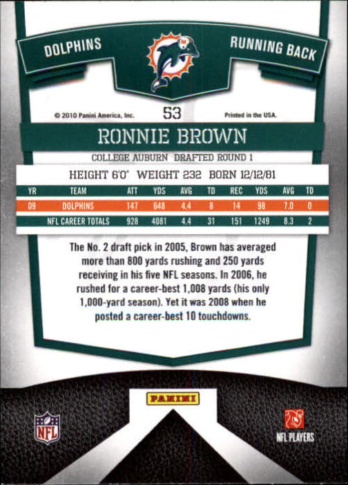 2010 Donruss Elite #53 Ronnie Brown back image