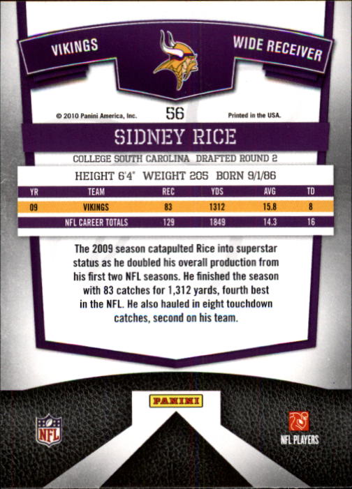 2010 Donruss Elite #56 Sidney Rice back image