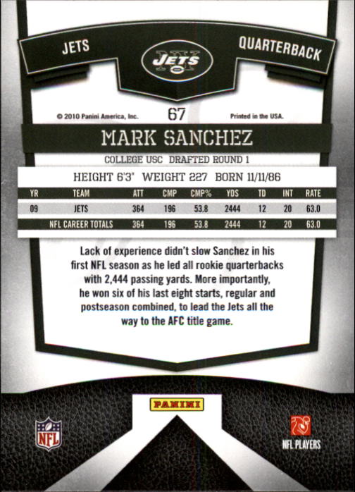 2010 Donruss Elite #67 Mark Sanchez back image