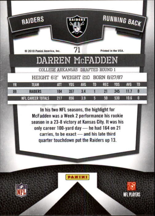 2010 Donruss Elite #71 Darren McFadden back image