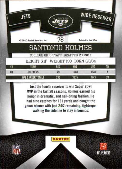 2010 Donruss Elite #78 Santonio Holmes back image